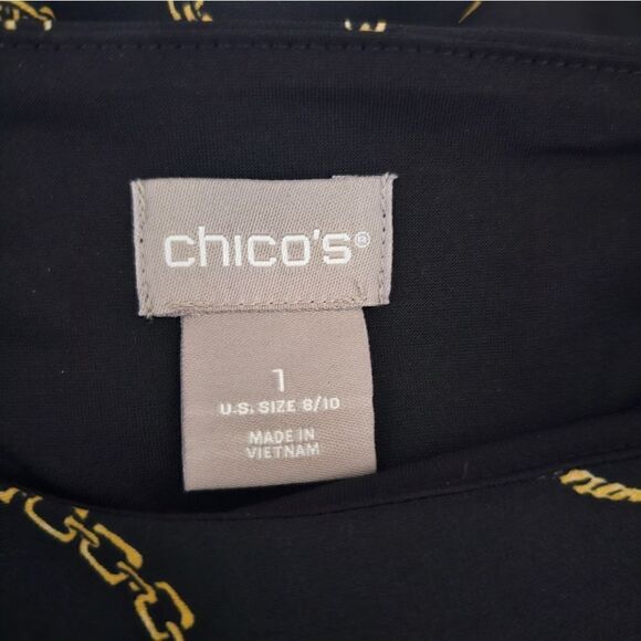 CHICO'S Printed Chain Print Black Shift Dress - Size 1 US 8/10 - Picture 10 of 11